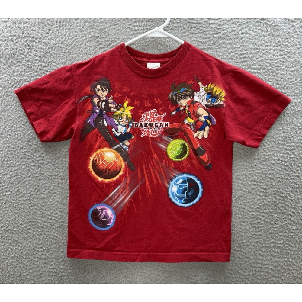 Vintage Bakugan Shirt Boys Youth Small Red Short Sleeve Crewneck Tee Faded Y2K